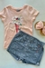 Conjunto Menina Blusa em Meia Malha e Shorts-Saia com Aplicação Mundi