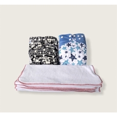 kit 2 fraldas de pano modernas + 4 absorventes de 6 camadas + 1 sacola impermeável tamanho 30x40cm