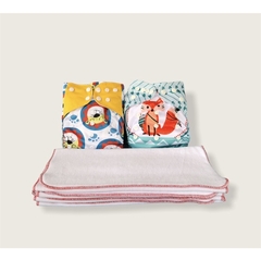 Kit “quero experimentar” contendo 2 fraldas de pano ecológicas modernas + 4 absorventes de 4 camadas de moletom