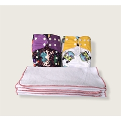 Kit “quero experimentar” contendo 2 fraldas de pano ecológicas modernas + 4 absorventes de 4 camadas de moletom - loja online