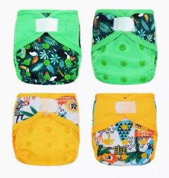 Imagem do Kit de 4 capas de fraldas ecológicas modernas tamanho recém nascido + 4 absorventes de bambu cotton