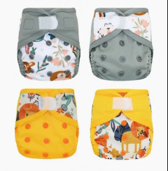 Kit de 4 capas de fraldas ecológicas modernas tamanho recém nascido + 4 absorventes de bambu cotton