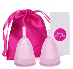 Kit 1 coletor menstrual tamanho XP + 1 coletor menstrual tamanho P + bolsinha para armazenamento