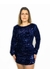 Vestido de Veludo e Paetê Azul Manga Longa - comprar online