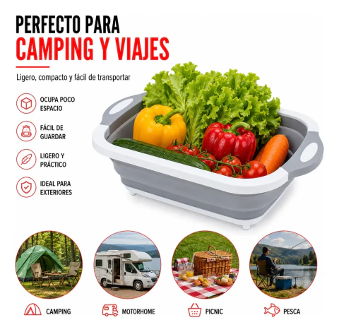 Escurridor Plegable Silicona Bacha Tabla Cocina Vegetales