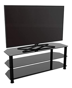 Mueble Para Tv De Metal Y Cristal Color Negro De 3 Niveles. - Danielle's Store