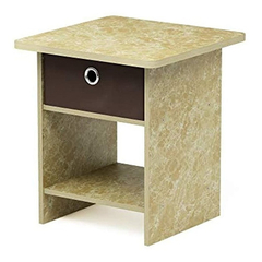 Mesa De Noche Con Cajón De Tela Marrón Y Madera Color Beige.