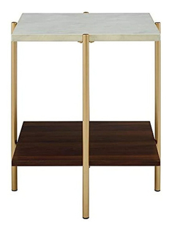 Mesa Auxiliar De Metal Dorado,mármol Gris Y Madera Marrón. en internet