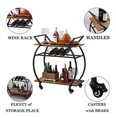 Mueble Para Vinos Móvil De Metal Negro Y Madera 3 Niveles. - tienda online