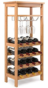 Estantería De Bambú Para Vino Con Soporte De Vidrio, Marrón