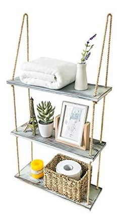 Estantería Flotante De Madera Color Gris De 3 Niveles