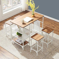 Juego Comedor Y Taburetes De Madera Y Metal Color Blanco. - Danielle's Store