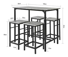 Juego De Comedor Metal Negro Y Mármol Gris De 5 Piezas. - tienda online