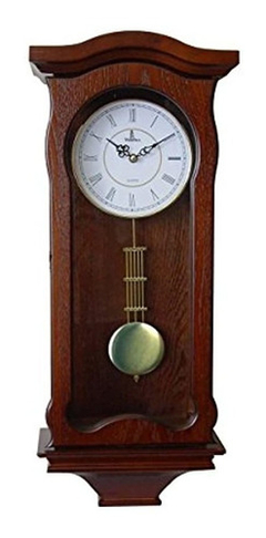 Verona Clásico Cuarzo Reloj De Pared Con Péndulo De Madera