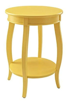 Mesa Auxiliar Redonda De Madera Color Amarillo/2 Niveles.