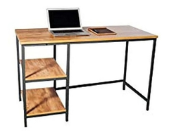 Escritorio De Pc Con Estantes De Metal Negro Y Madera Marrón