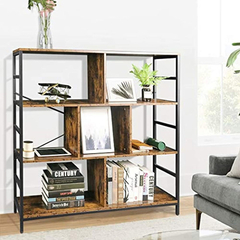 Estantería De Madera Y Metal Color Marrón Y Negro/3 Niveles. - tienda online