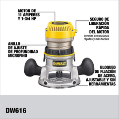 Enrutador De Base Fija Dewalt Dw616 De 1-3 / 4 Hp - comprar online