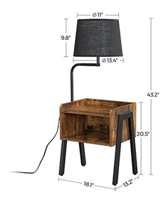 Mesa Auxiliar De Madera Marrón Y Metal,con Lámpara.