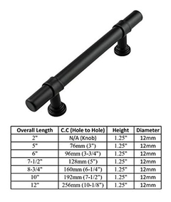 Manijas Para Muebles Tirador De Barra En T Negro Mate - comprar online