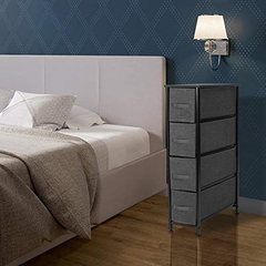 Cómoda Multiusos De Metal Negro Con 4 Canastos De Tela Gris. - comprar online