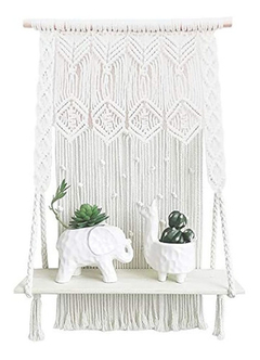 Estantería Colgante De Macramé Y Madera Color Blanco. - Danielle's Store
