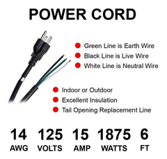 Cable De Alimentación De 3 Clavijas Y 3 Conductores De 14 Aw - comprar online