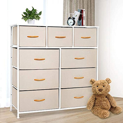 Cómoda De Metal Blanco Con 7 Cajones De Tela Color Beige.