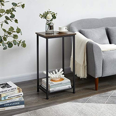 Mesa Auxiliar De Metal Y Madera Color Negro/2 Niveles. - tienda online