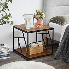 Mesa De Noche De Metal Y Madera Marrón-negro, 2 Niveles - comprar online