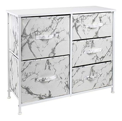Cómoda De Metal-madera Con 5 Canastos De Tela/blanco Y Gris.