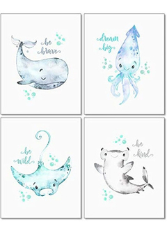 Confetti Fox Sea Nursery Pictures Wall Art Decor