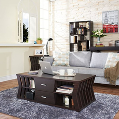 Mesa De Centro Con 4 Estantes De Madera Color Marrón. - comprar online