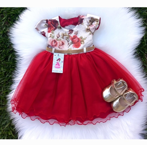 Vestido infantil vermelho floral
