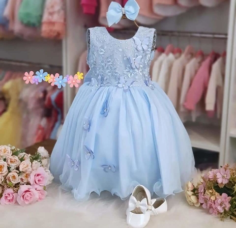 Vestido Infantil jardim das Borboleta azul