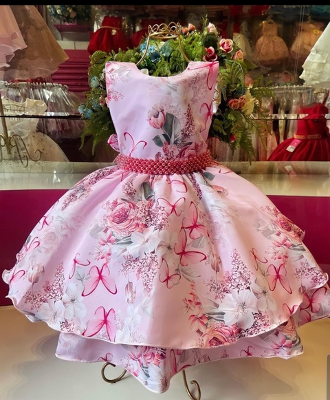 Vestido Festa Infantil Rosa Borboletas