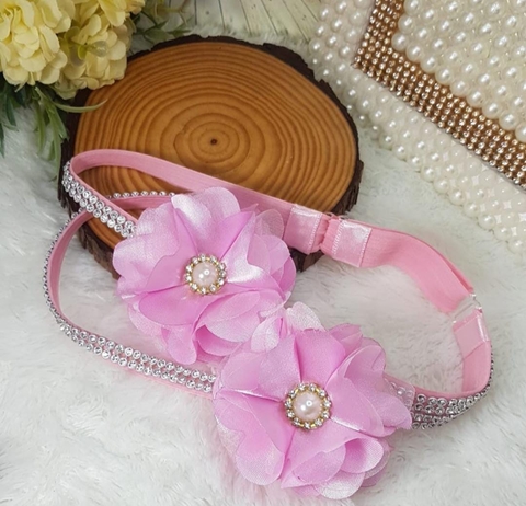 Hadband com Regulagem Rosa com Flores