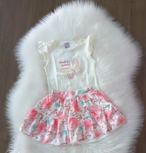 Conjunto com saia e blusa borboleta