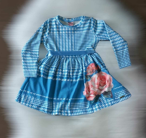 Vestido manga longa menina azul com floral