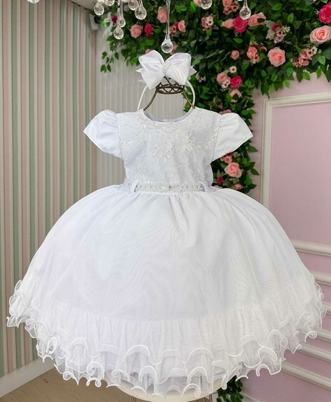 Vestido batizado daminha branco