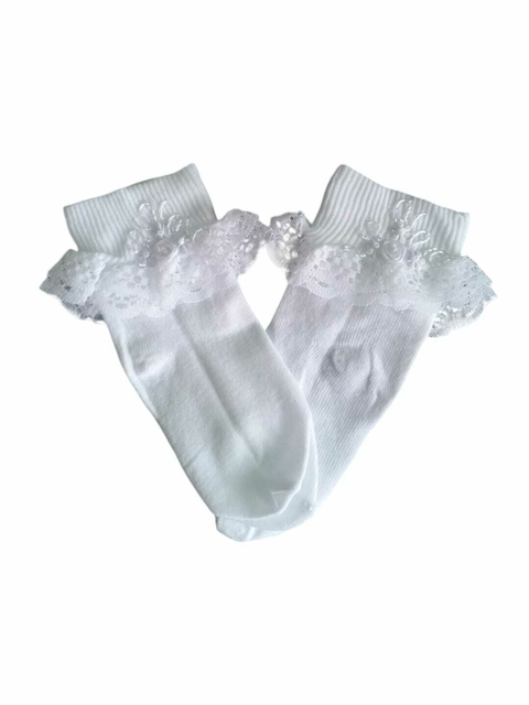 Meia canela dobradinha no calcanhar com florzinha