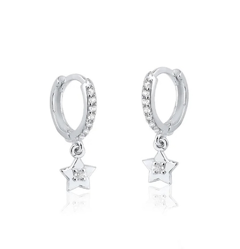 BRINCO ARGOLA DE PRATA ESTRELA CRAVEJADA