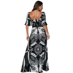 Vestido Buphallos Longo Mapeado Fundo Off BPL1313 na internet