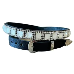 Bandinha Para Chapéu Strass Branco Gliter Couro Preto BC76