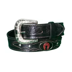 Cinto Couro Preto Mangalarga Marchador com Tacha Prata CT01
