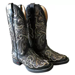 Bota Texana Feminina Goyazes BQ Couro Mustang Preto 233201-CK