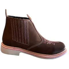 Botina Feminina Bretão Nobuck Chocolate Rosa 1250F.2 - comprar online