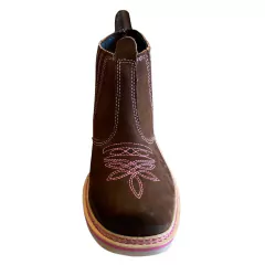 Botina Feminina Bretão Nobuck Chocolate Rosa 1250F.2 - Barcelos Country