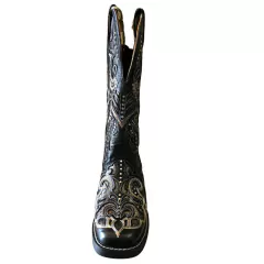 Bota Texana Feminina Goyazes BQ Couro Mustang Preto 233201-CK - Barcelos Country