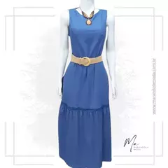 Vestido Elegance Longo Decote Canoa Linho com cinto - comprar online